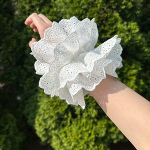 Jumbo Four layers French style Scrunchies, Broderie Anglaise, Oversize XXL Scrunchies, Elastic Hair Tie, Handmade Hair Accessories