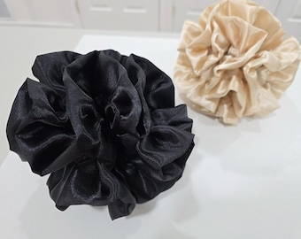 Jumbo Charmeuse Satin Scrunchie, Double layers Satin Scrunchies, Oversize XXL Scrunchies, Elastic Hair Tie, Handmade Hair Accessories