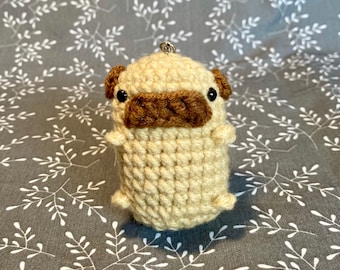 Pug Crochet Keychain Dog Amigurumi Accessory