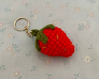 Strawberry Crochet Keychain Amigurumi Accessory