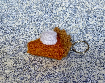 Pumpkin Pie Slice Crochet Keychain Dessert Accessory