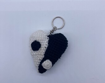 Yin-yang crochet heart keychain peace love accessory