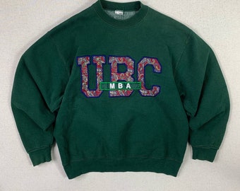 Vintage Grüner Paisly UBC MBA Rundhalspullover - L - 90er Jahre