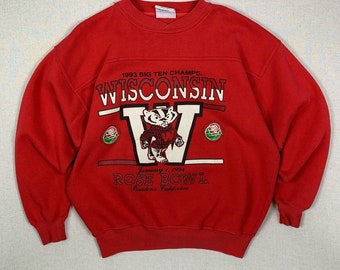 Vintage Roter Wisconsin Badgers College Football Rose Bowl Champions College Pullover - M - 90er Jahre