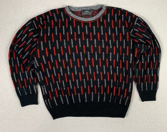 Maglione girocollo in maglia vintage rosso nero Sears - L - anni '80 e '90