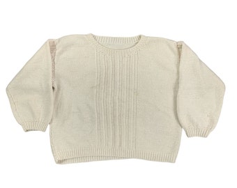 Vintage Handmade Cream White Cable Knit Crewneck Sweater M