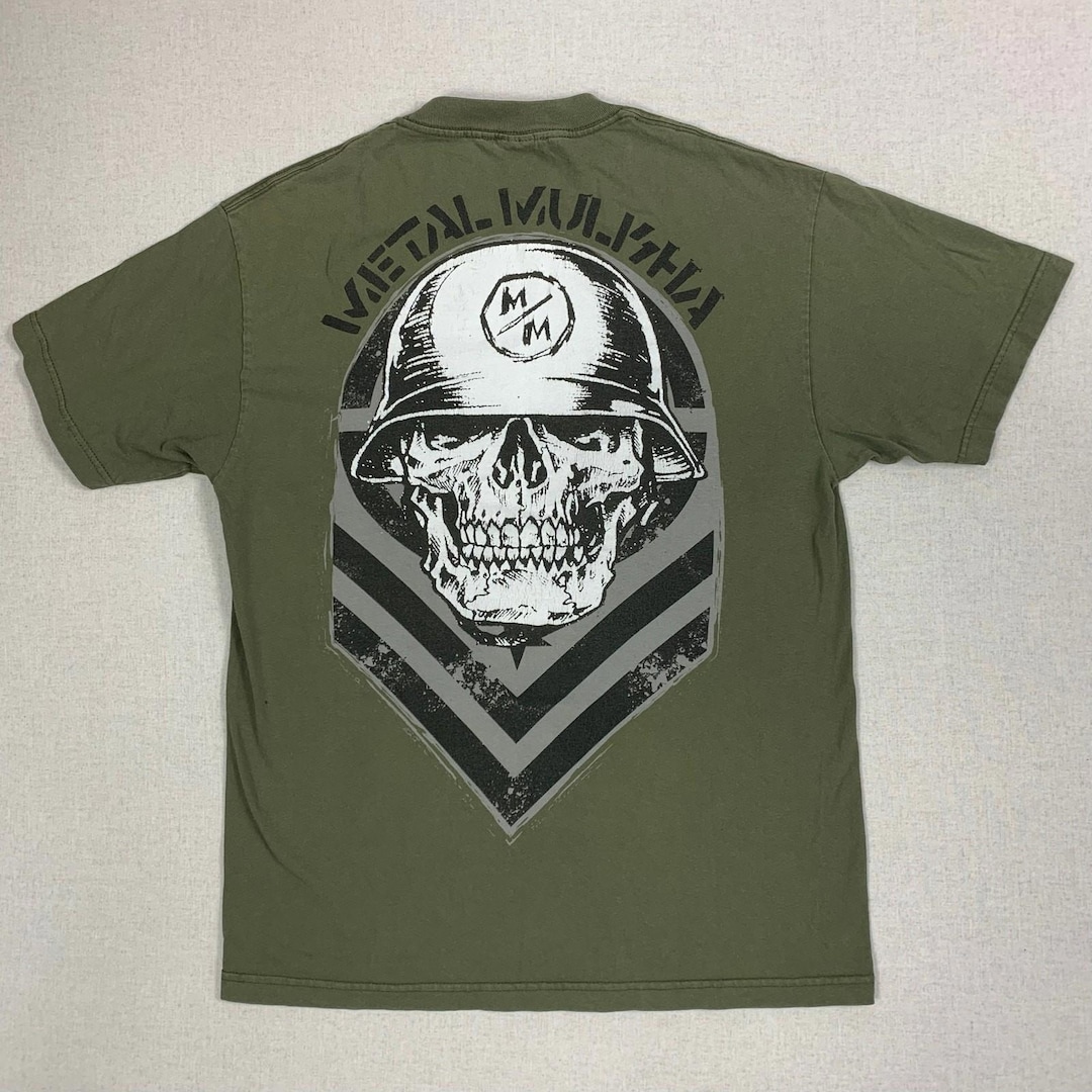 Vintage Metal Mulisha Motocross Big Logo Skull Print Green T-shirt