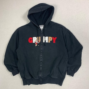 Vintage Black Grump The Seven Dwarves Disney Full Zip Hoodie Sweater - S - Y2K