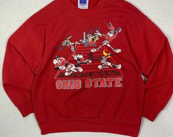 Vintage rote Ohio State Buckeyes Looney Tunes Buggs Bunny Football Crewneck Sweatshirt - XL 90er Jahre