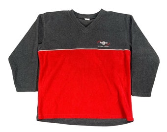 Vintage Gray Red Hard Rock Cafe Skydome Toronto Fleece V-Neck Sweater XL 90s