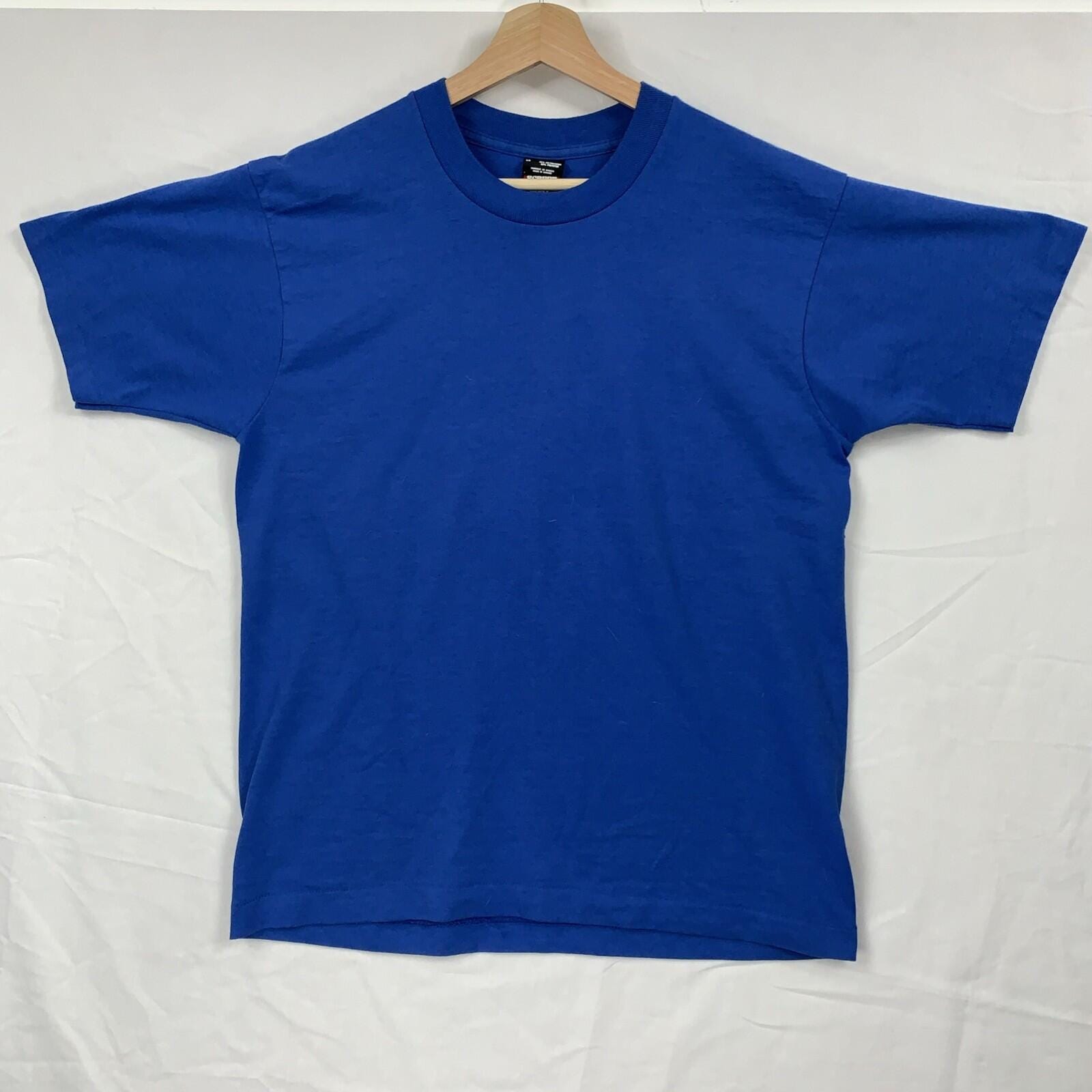 Screen Stars, Vtg Screen Stars Best Single Stitched Blank Blue Shirt L 80s