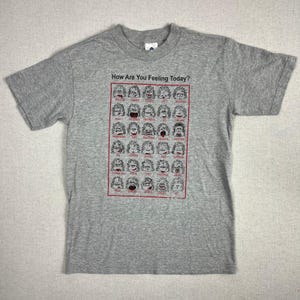 Vintage hoe gaat het vandaag met Joke Humor Cartoon grijs T-shirt - S - Y2K