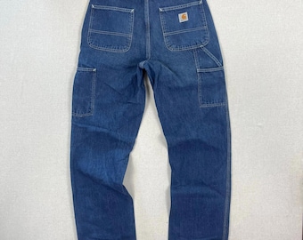 Vintage Blue Carhartt Denim Carpenter Work Jeans Pants 32