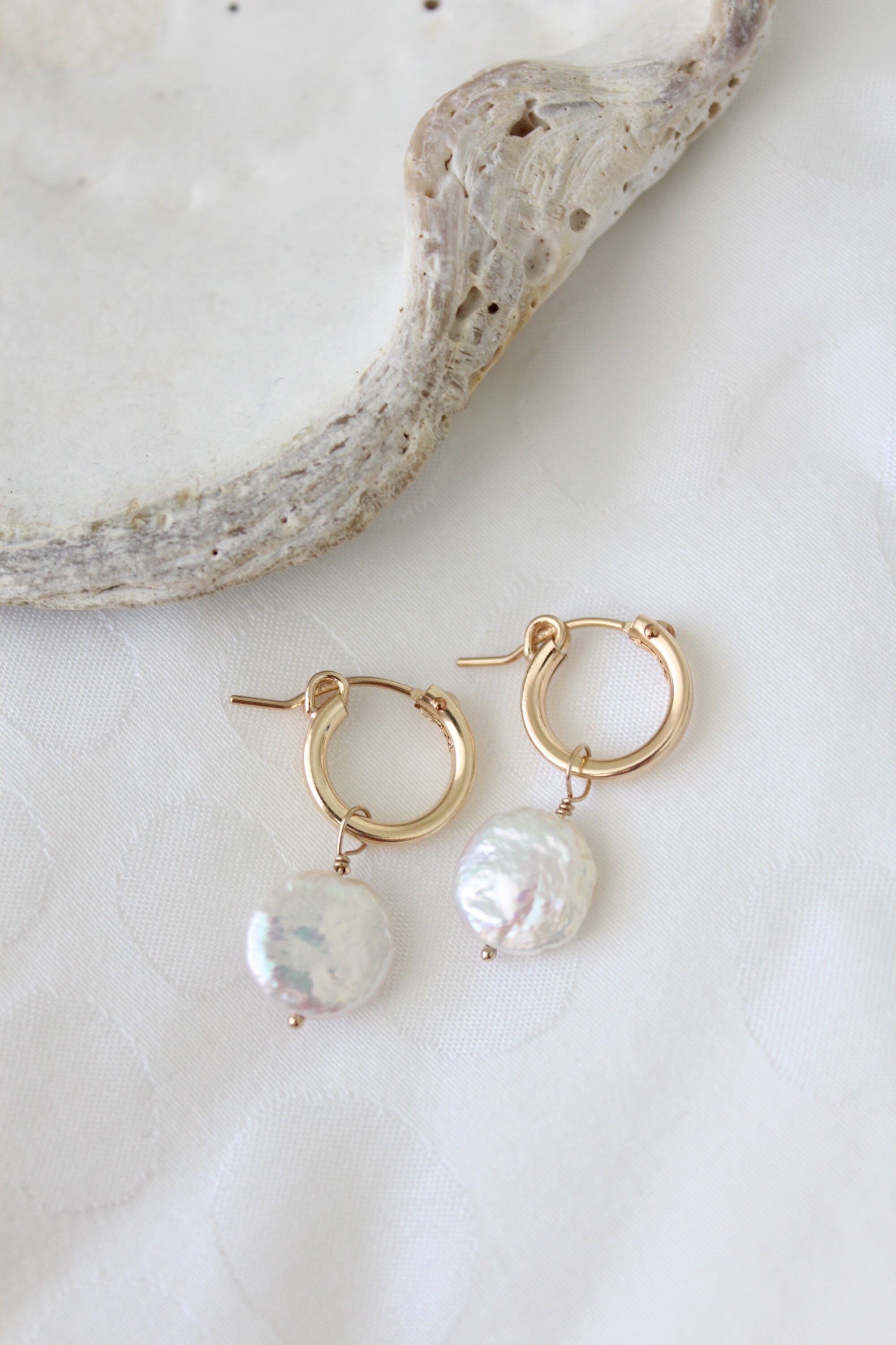 Gold Freshwater Pearl Hoop Earring, 14k Gold Filled and Freshwater ...