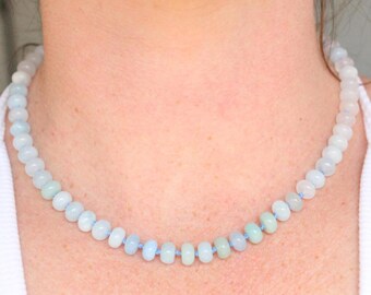 Hand Knotted Gemstone Necklace: Blue Ombre Beaded Necklace