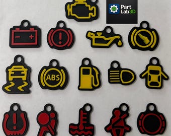 Funny Car Warning Symbol Keyrings – Set of 15 – Novelty Keychain Gift for Car Lovers