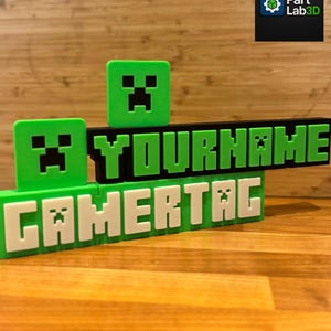Custom Pixel Gamer Tag Sign – Creeper Inspired Name Plate – Personalised Gaming Room Decor – Block Style Gamer Gift – Gaming Desk Sign