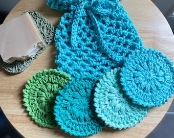 Cotton Crochet Face Scrubbers and Bag