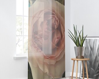 Pink Rose Sheer Curtain, Floral Window Treatment, 50x84