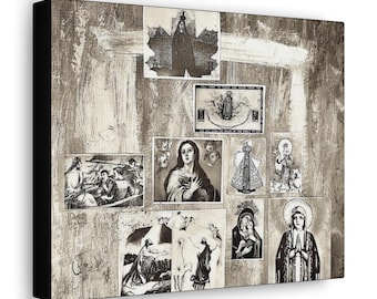 Vintage Sepia Mary Canvas, Christian Catholic Art (10x8)