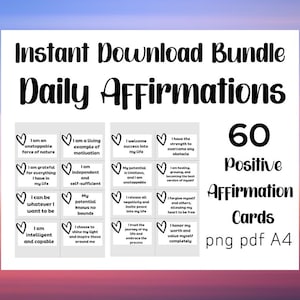 80 Printable Daily Affirmation Cards | Instant Digital Download | Positive Mindset | Self-Care & Motivation