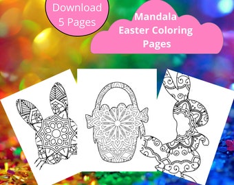 Mandalas de Pascua para colorear / Arte de relajación imprimible / Descarga instantánea