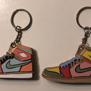 Lot of 2 Wooden Sneaker Shoes Replica Keychains