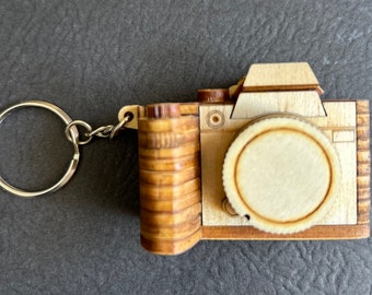 Wooden Miniature Model SONY Camera Replica Keychain