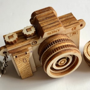Wooden Miniature Model SONY a7R Keychain Camera (NOT a Real Camera)