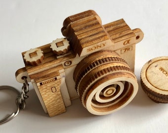 Wooden Miniature Model SONY a7R Keychain Camera (NOT a Real Camera)