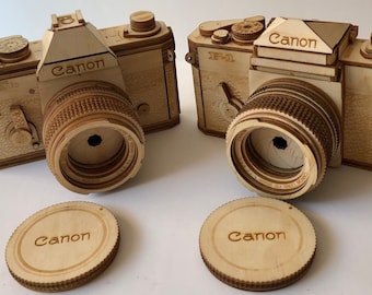 Lot of 2 Wooden CANON Collectible Model Camera Replica (F-1 and FTb)