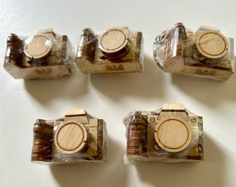 Lot of 5 Wooden Miniature Model SONY Camera Replica Keychains