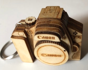 Wooden Miniature Model Canon T3i Keychain Camera Replica (NOT A REAL CAMERA)