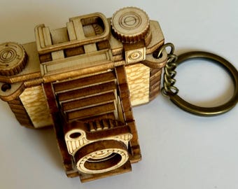 Wooden Miniature Zeiss Ikon Super Ikonta Camera Replica Keychain