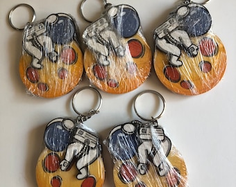Lot of 5 Wooden Astronaut Keychains