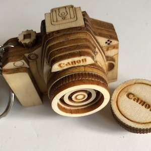 Wooden Miniature Model Canon T3i Keychain Camera + Lens Replica (NOT REAL CAMERA)