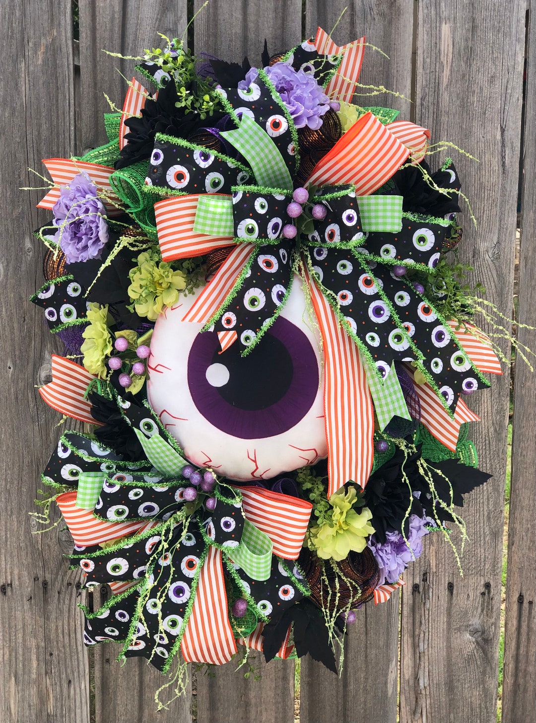 Halloween Wreath Spooky Wreath Eyeball Wreath Purple Orange Green Black