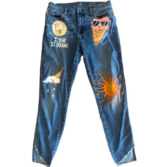 Ice Cream Hand Painted Skinny Denim 