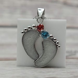 Two Foot Print Birthstone Necklace Pendant Sterling Silver Breastmilk &/OR Cremation Jewelry Complete DIY Kit Ships Next Day image 6