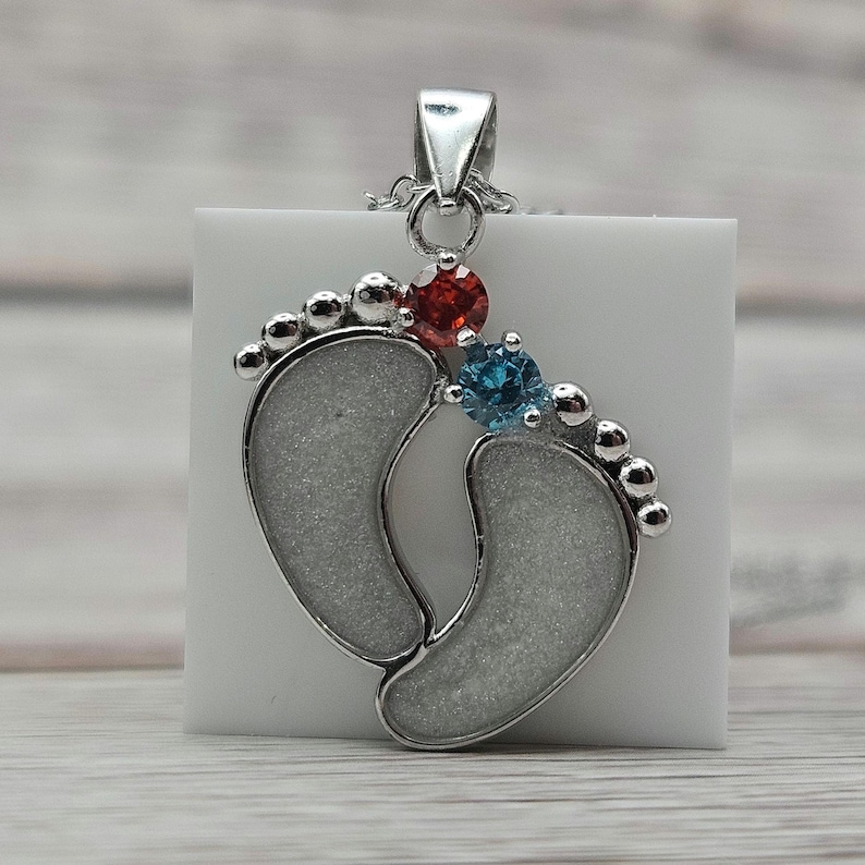 Two Foot Print Birthstone Necklace Pendant Sterling Silver Breastmilk &/OR Cremation Jewelry Complete DIY Kit Ships Next Day image 6
