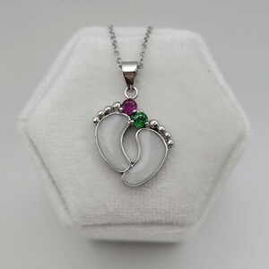 Two Foot Print Birthstone Necklace Pendant Sterling Silver Breastmilk &/OR Cremation Jewelry Complete DIY Kit Ships Next Day image 3