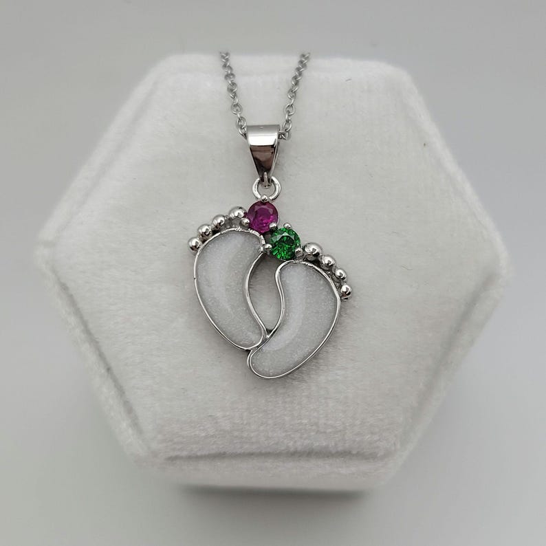 Two Foot Print Birthstone Necklace Pendant Sterling Silver Breastmilk &/OR Cremation Jewelry Complete DIY Kit Ships Next Day image 3