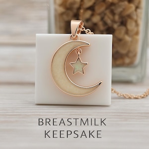 Colar com pingente de cinzas de cremação de leite materno Moon & Star, kit completo faça você mesmo | Joias memoriais Celestial Keepsake