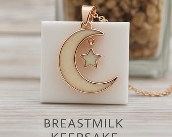 Moon & Star Breastmilk Cremation Ash Necklace Pendant Complete DIY Kit | Celestial Keepsake Memorial Jewelry