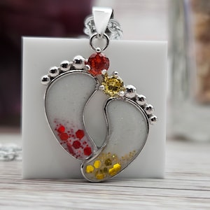 Two Foot Print Birthstone Necklace Pendant Sterling Silver Breastmilk &/OR Cremation Jewelry Complete DIY Kit Ships Next Day image 1