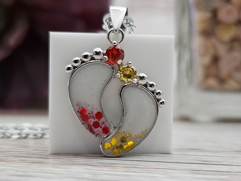 Two Foot Print Birthstone Necklace Pendant Sterling Silver Breastmilk &/OR Cremation Jewelry Complete DIY Kit Ships Next Day image 1