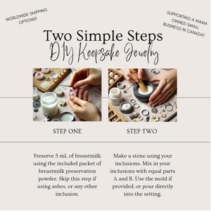 Kit completo fai da te per anello con pietra portafortuna del latte materno in due pezzi, gioiello per cremazione, ricordo per animali domestici o test di gravidanza incluso. immagine 4