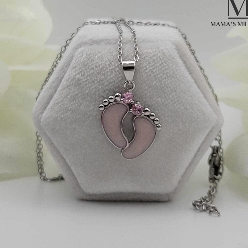 Two Foot Print Birthstone Necklace Pendant Sterling Silver Breastmilk &/OR Cremation Jewelry Complete DIY Kit Ships Next Day image 4