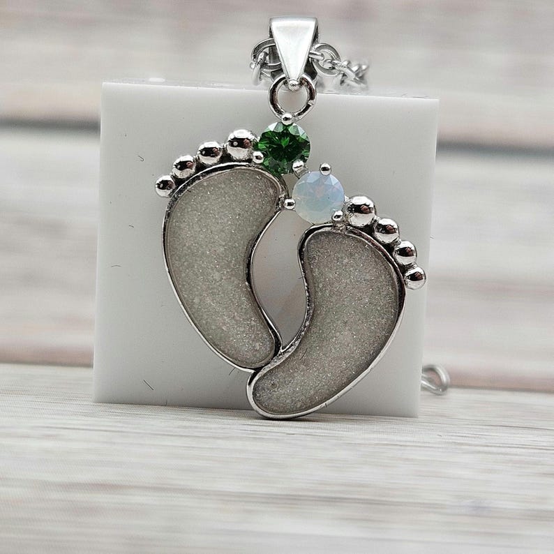 Two Foot Print Birthstone Necklace Pendant Sterling Silver Breastmilk &/OR Cremation Jewelry Complete DIY Kit Ships Next Day image 2