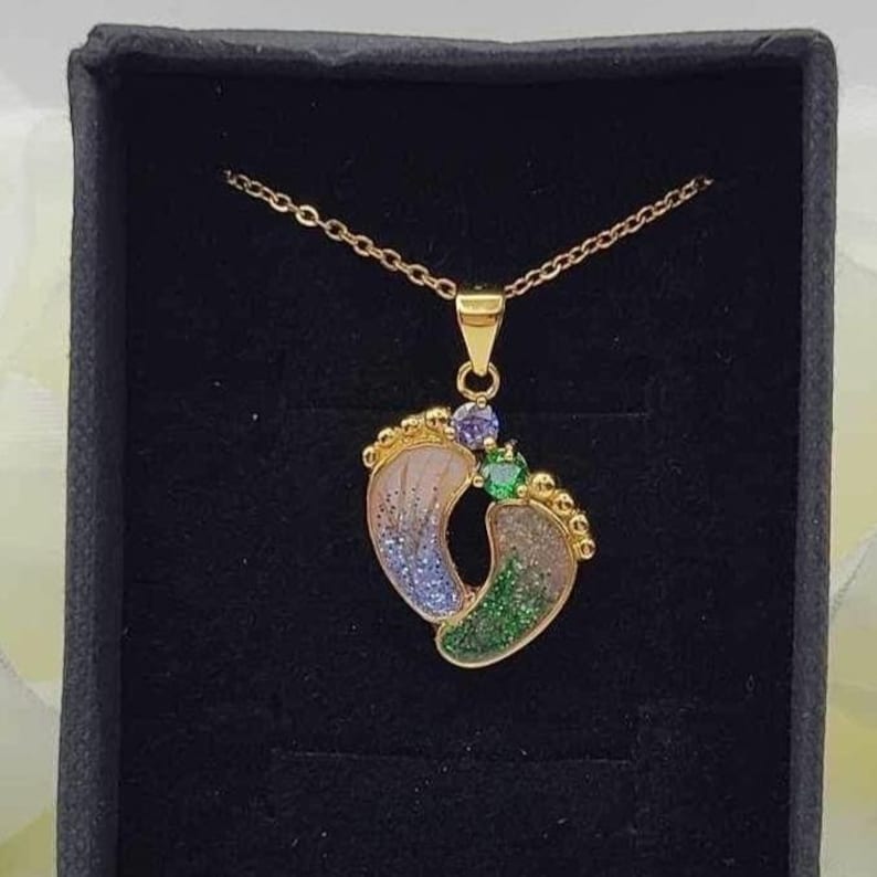 Two Foot Print Birthstone Necklace Pendant Sterling Silver Breastmilk &/OR Cremation Jewelry Complete DIY Kit Ships Next Day image 5